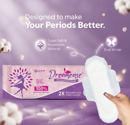 Dreamease XL Period Pads | 100% Wetness Protection & 2X Odour Lock Gel (6 Pads)