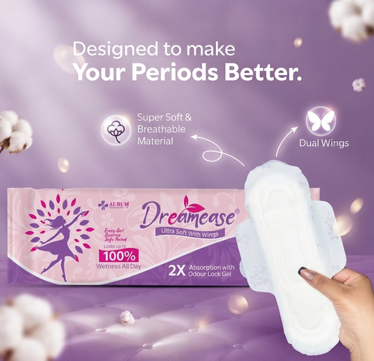 Dreamease XL Period Pads | 100% Wetness Protection & 2X Odour Lock Gel (6 Pads)